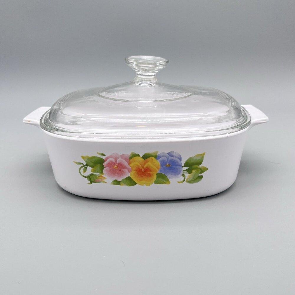 Vintage Corning A-2-B 2 Liter Casserole Dish Summer Blush Pattern & Pyrex Lid